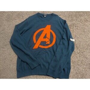 Men's Marvel Amazon Essentials Avengers Logo Sweater XL Blue Orange Cotton NWT